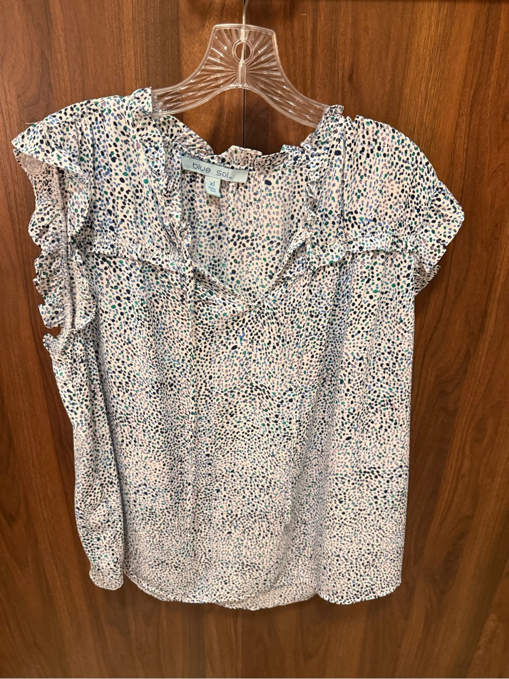 Blue Sol Ruffled Cap Sleeve Printed Blouse, Size XL